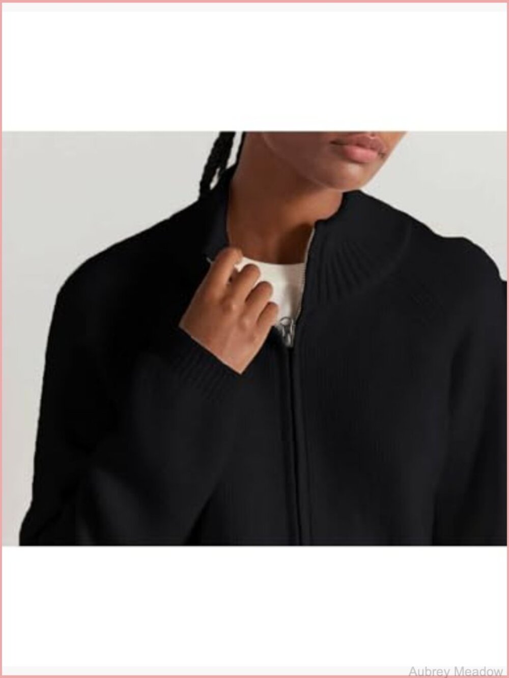 Double Zipper Open Front Cardigan Sweater Ribbed Knit Coat Pockets - Picture 6 of 7